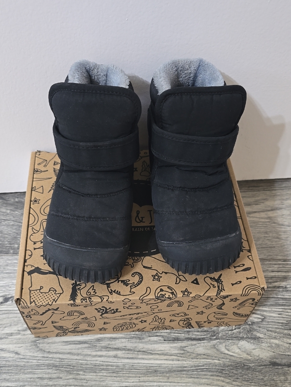 Kids Black Winter Boots with Plush Lining